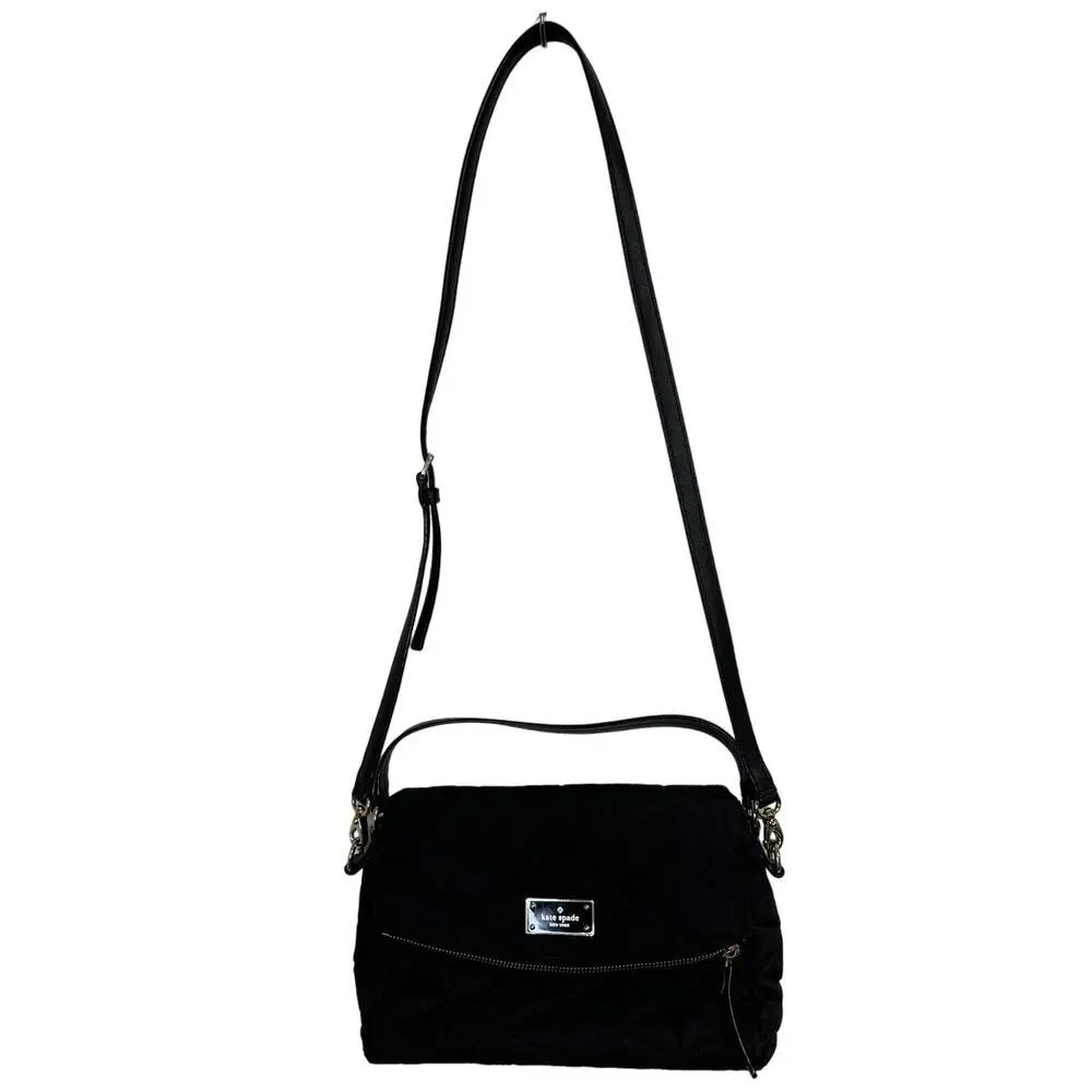 Kate Spade Black Polyester ‎ Quilted Shoulder Crossbody Bag Purse Designer